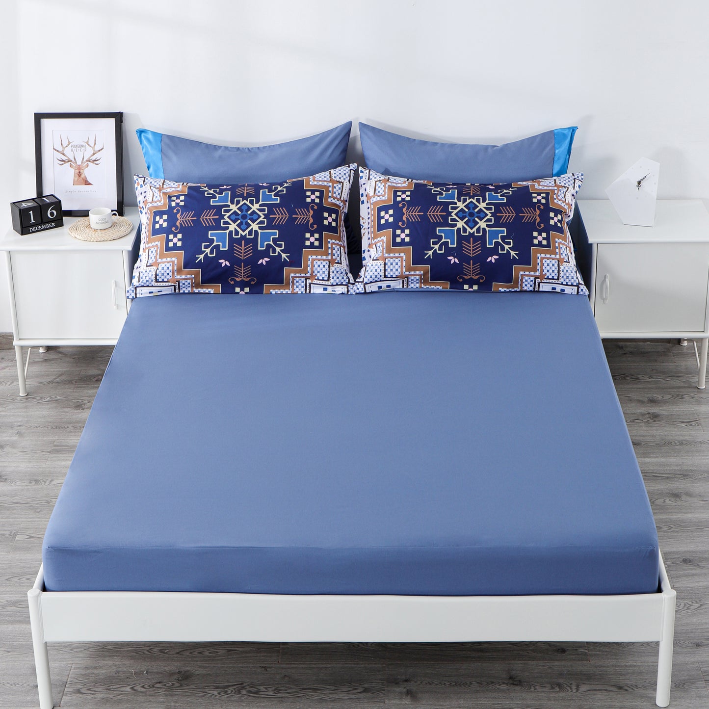 6 Piece Bed Sheet set-Blue Geometrical