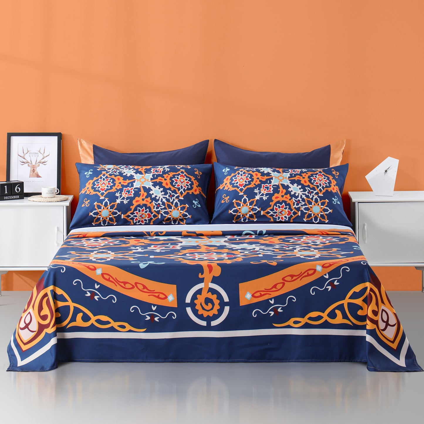 6 Piece Bed Sheet set.-orange and blue