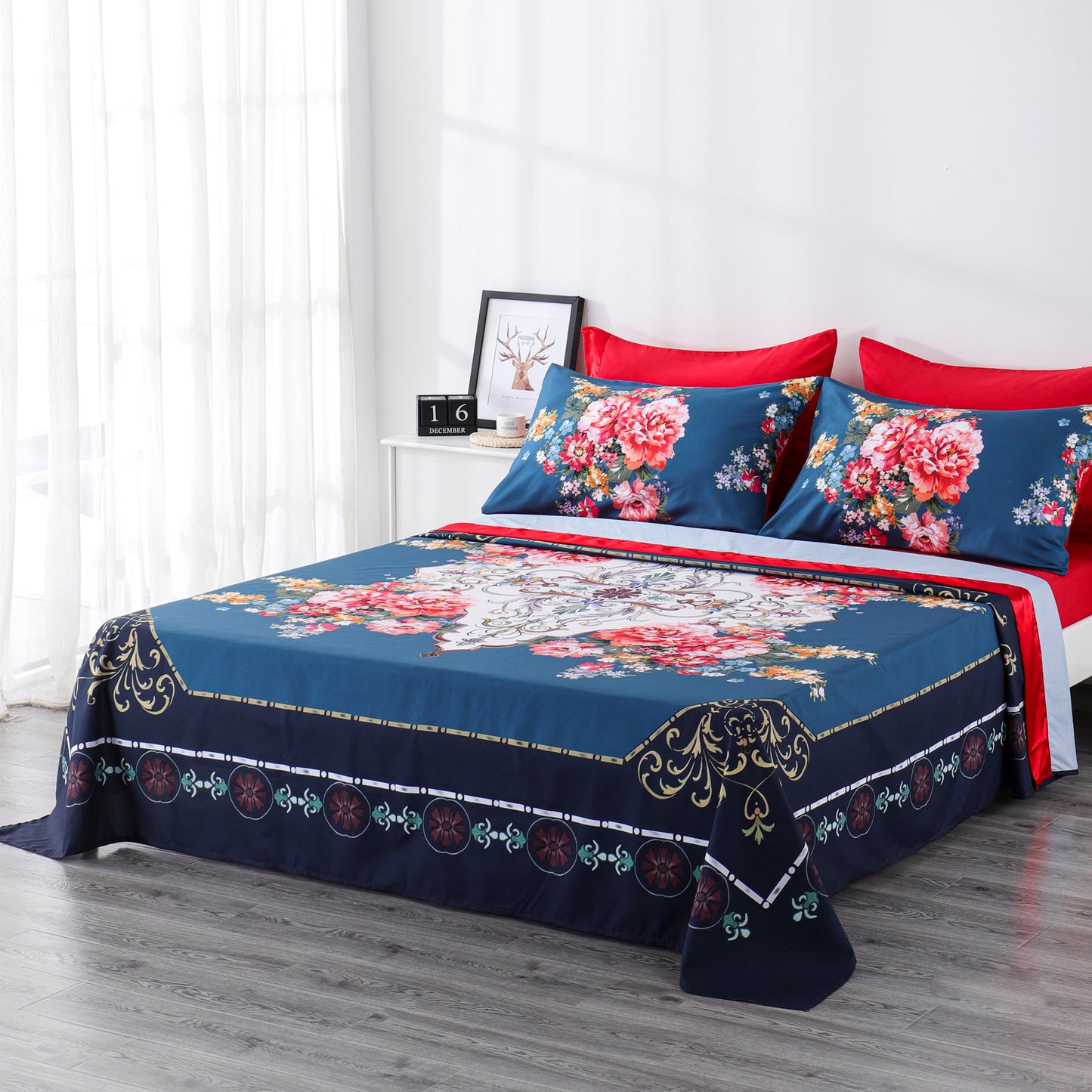 6 Piece Bed Sheet set-Red Rose