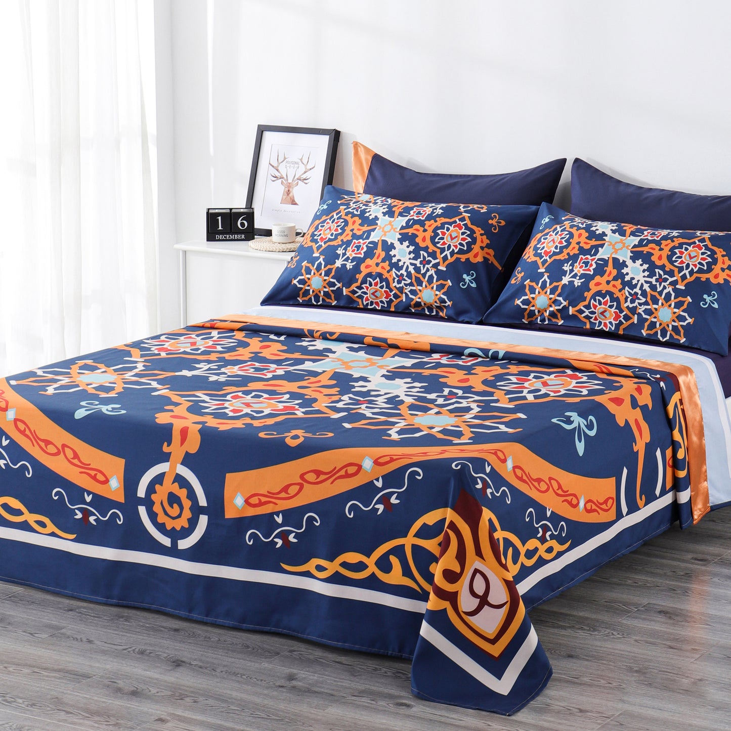 6 Piece Bed Sheet set.-orange and blue