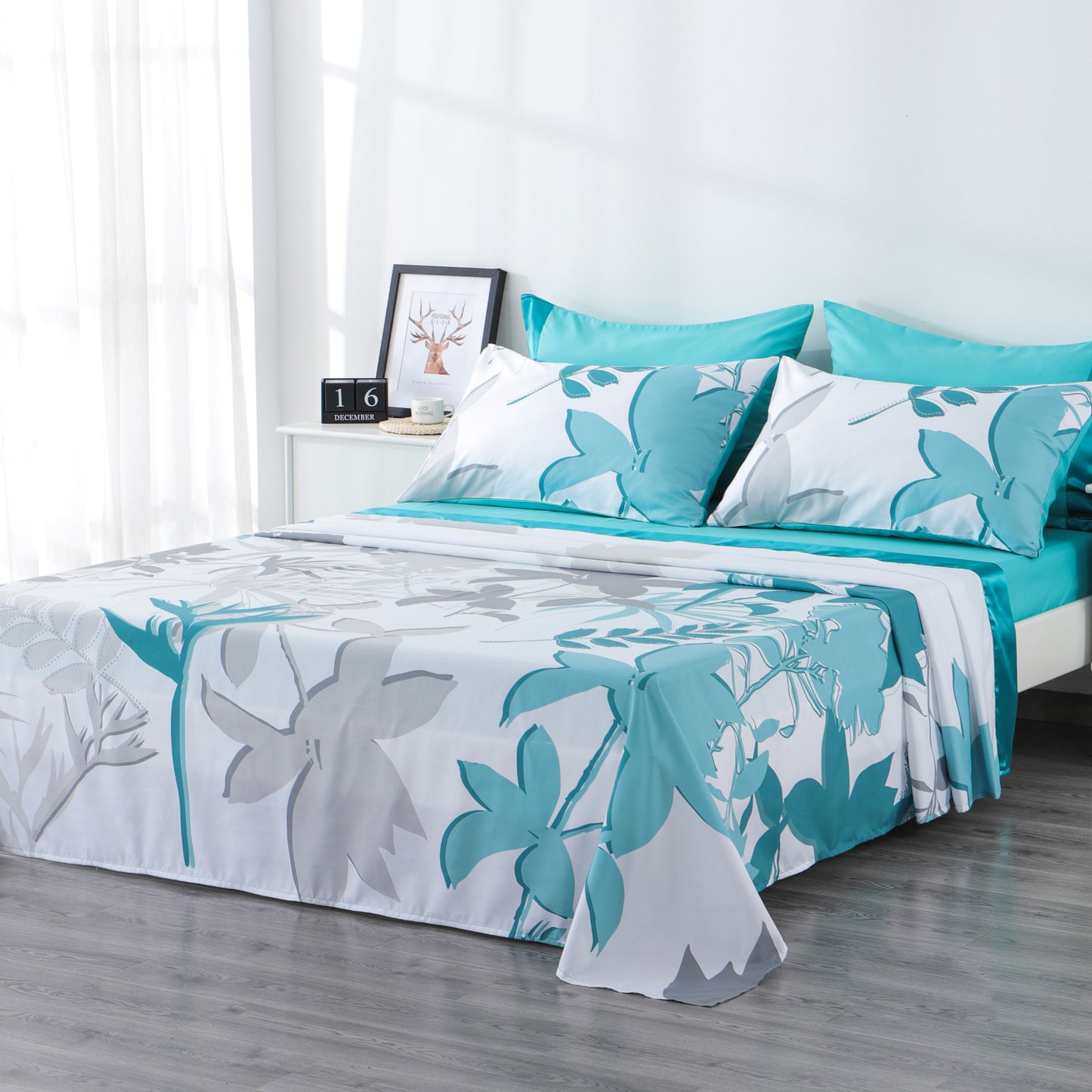 6 Piece Bed Sheet set-White Leaf