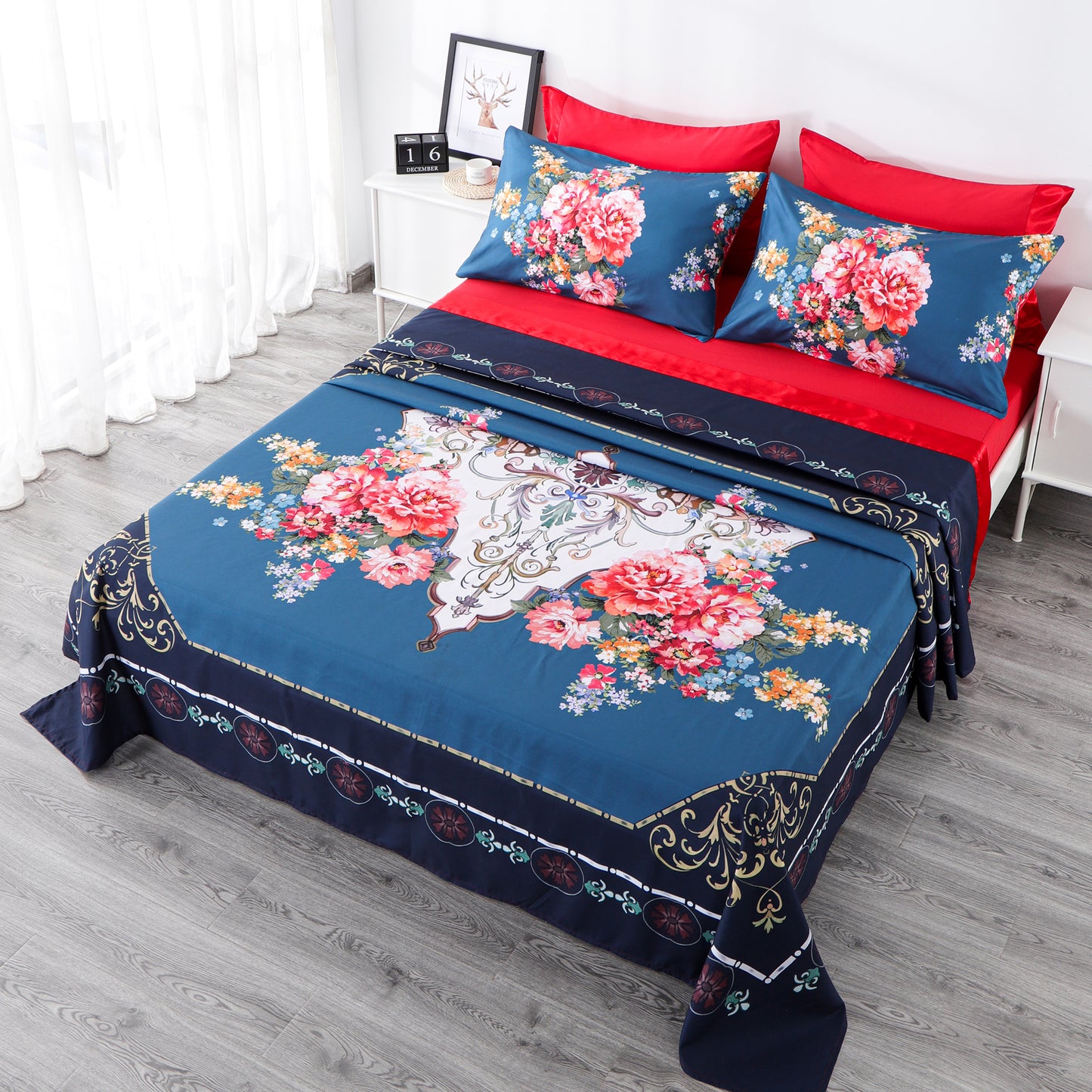6 Piece Bed Sheet set-Red Rose