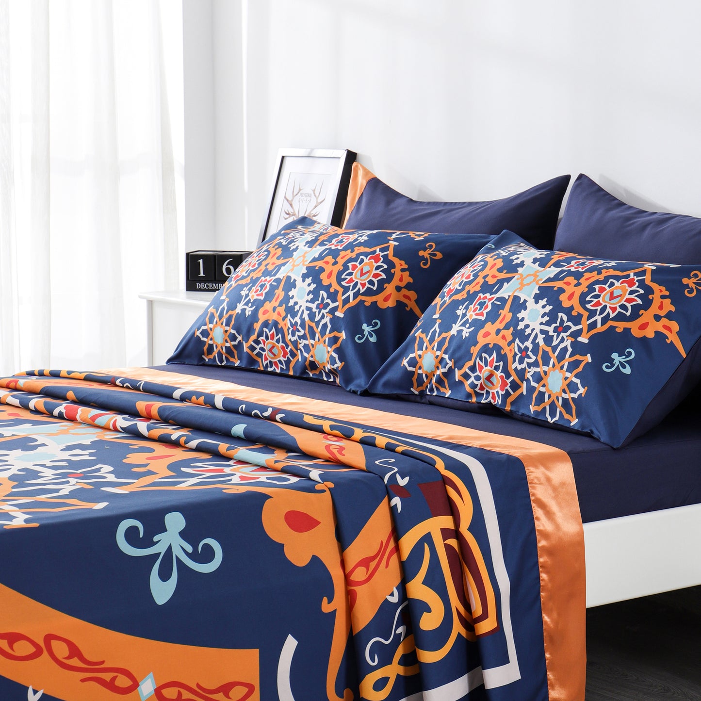 6 Piece Bed Sheet set.-orange and blue