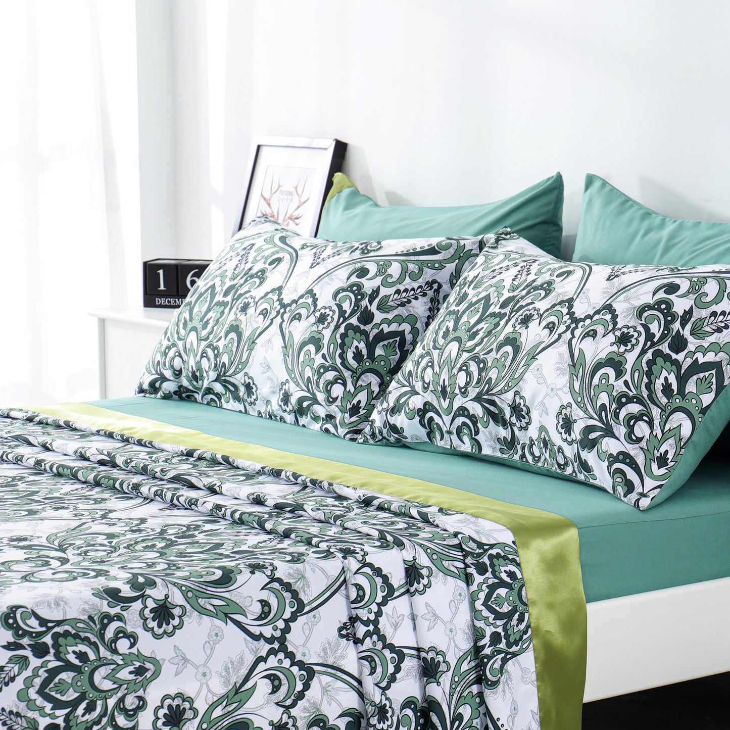 6 Piece Bed Sheet set-green Pattern.