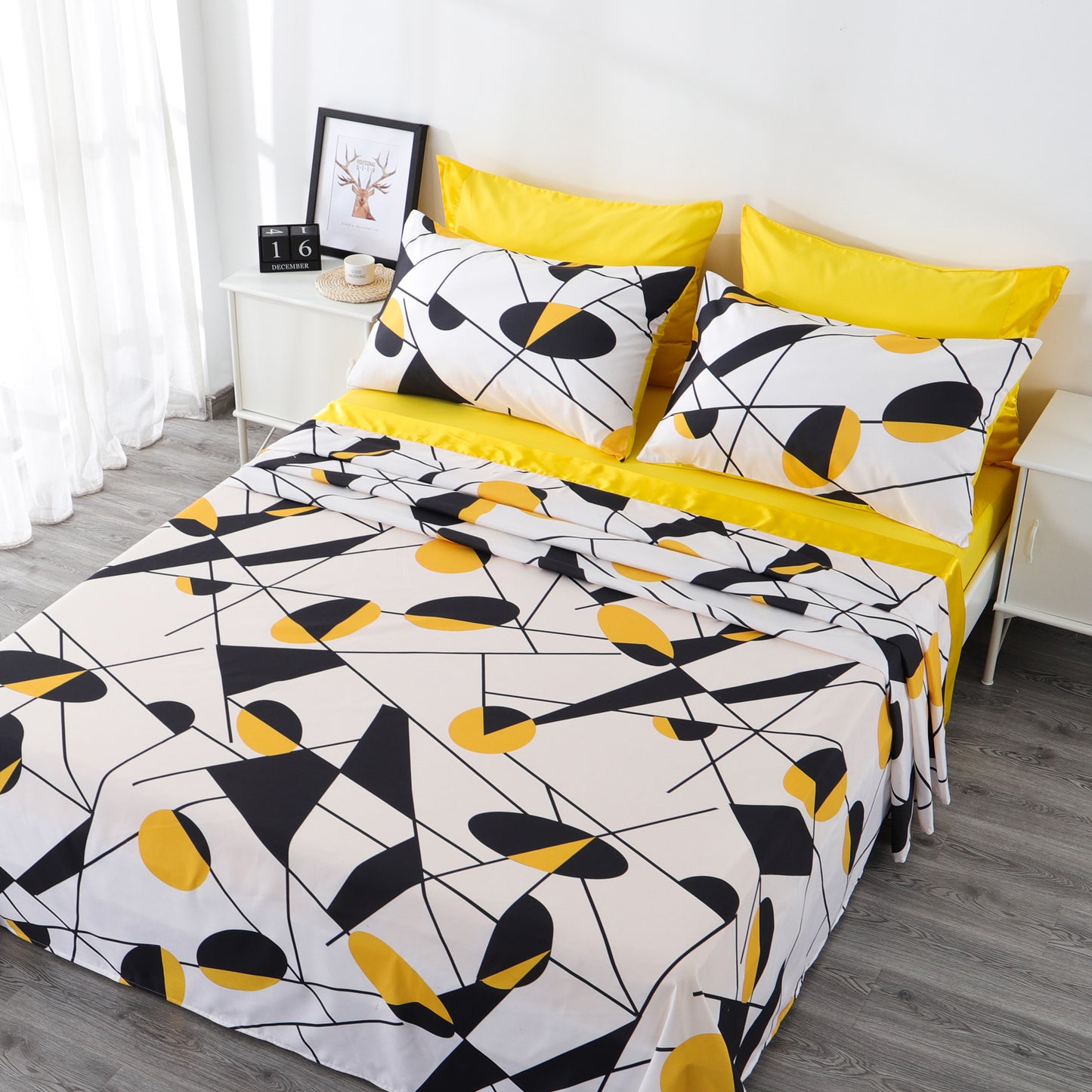 6 Piece Bed Sheet set-Yellow and black pattern