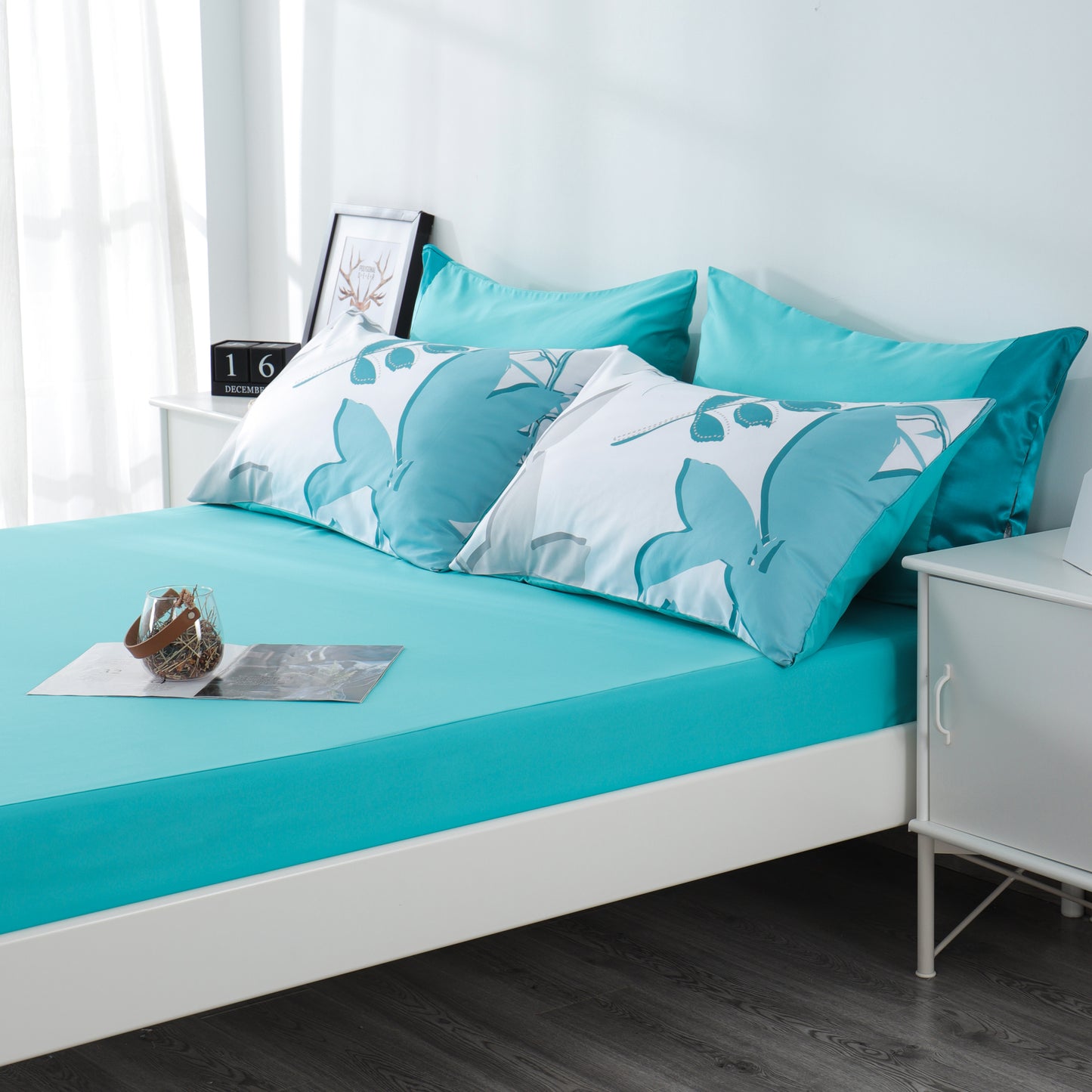 6 Piece Bed Sheet set-White Leaf