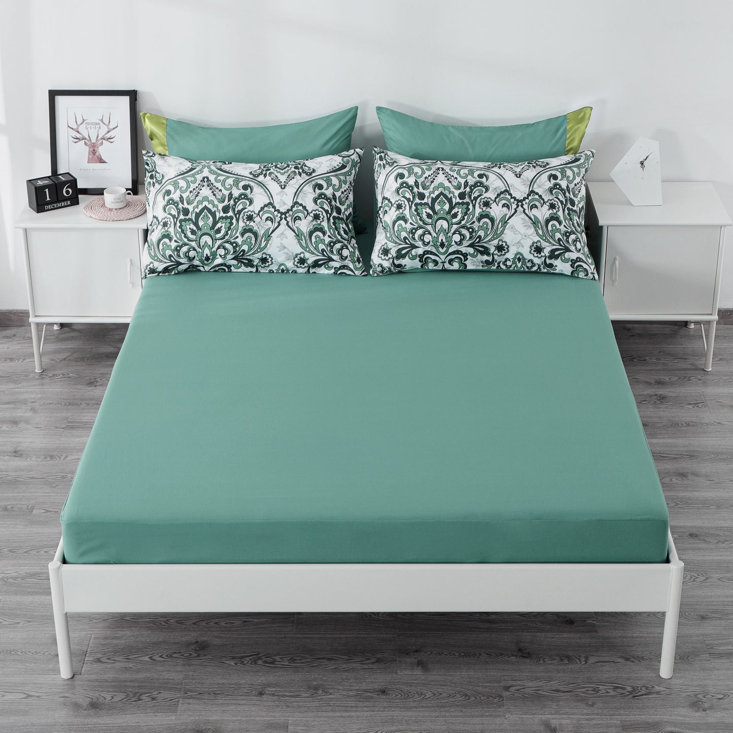 6 Piece Bed Sheet set-green Pattern.