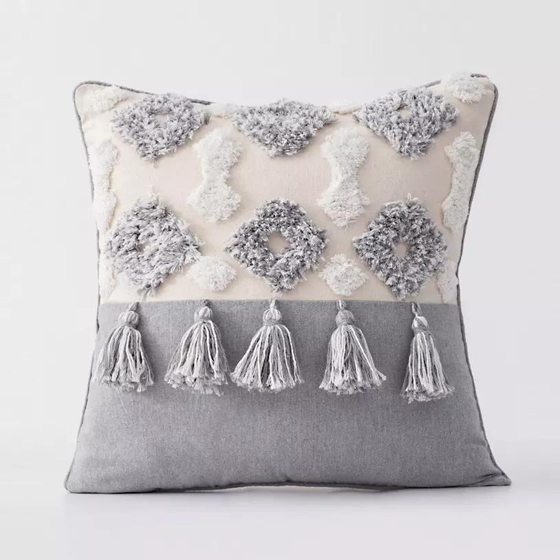 Gray tassel boho cushion cover