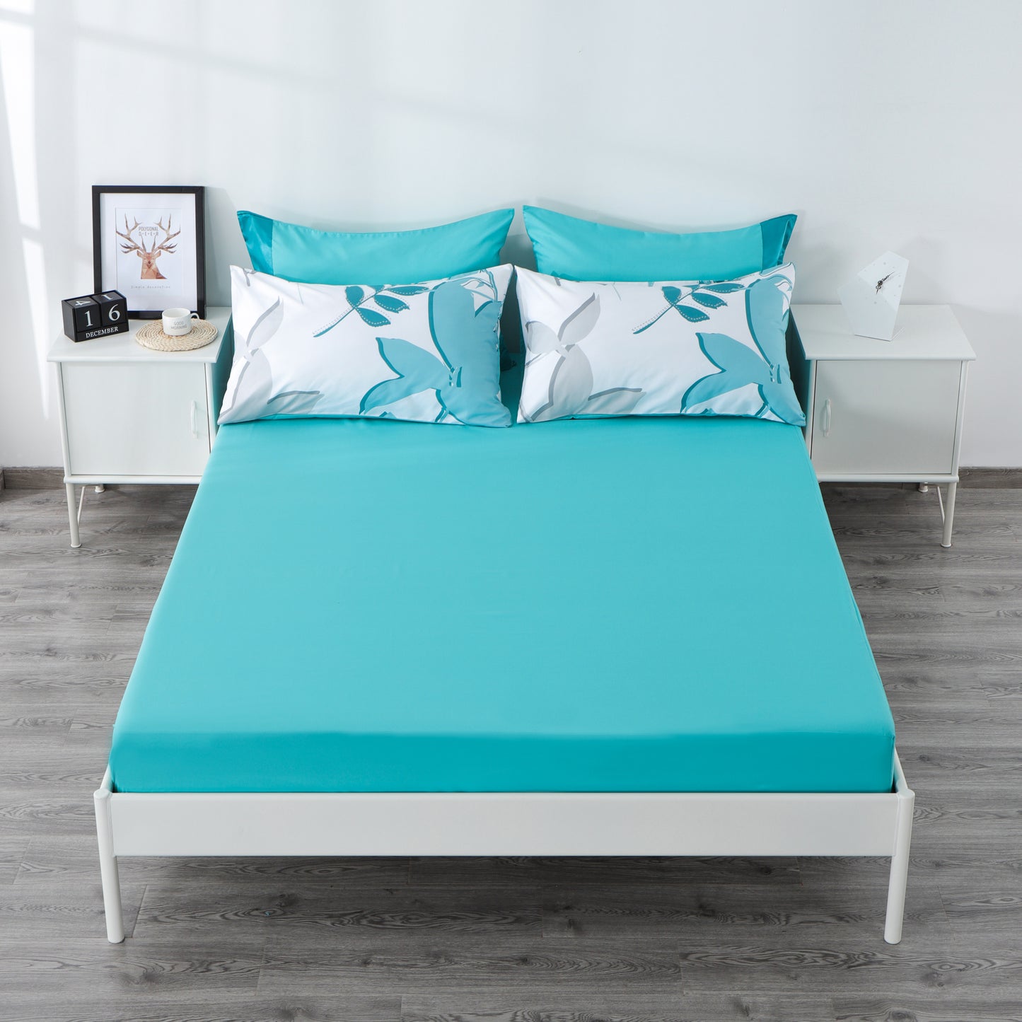 6 Piece Bed Sheet set-White Leaf