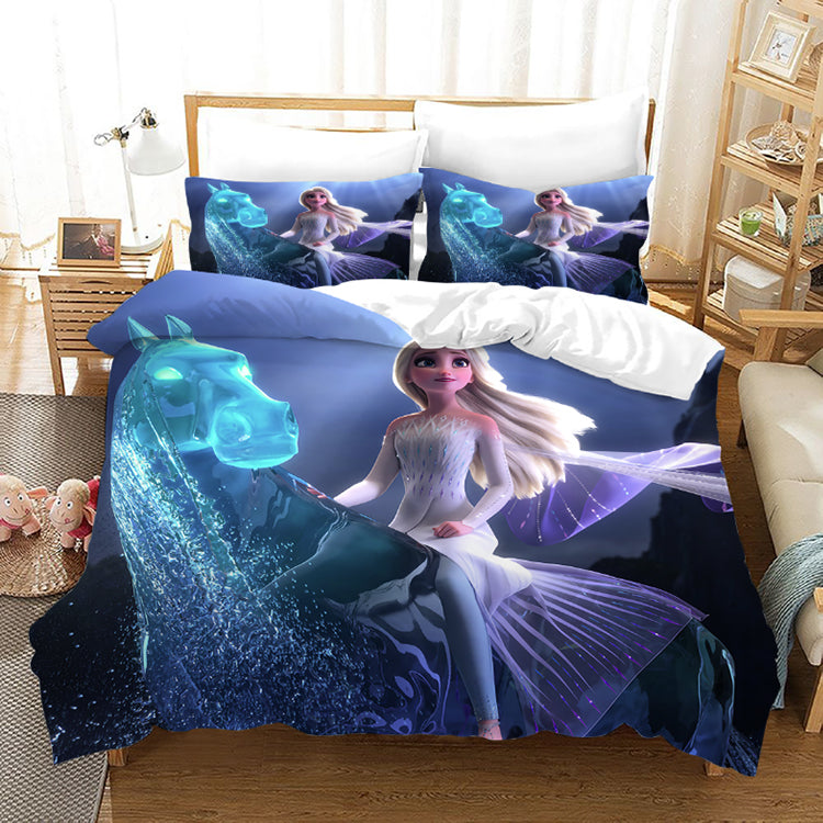4 Pieces Kids Duvet Cover Set-Elsa with horse