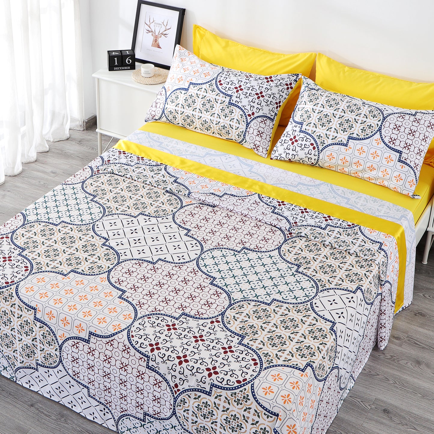 6 Piece Bed Sheet set-yellow Geometrical.
