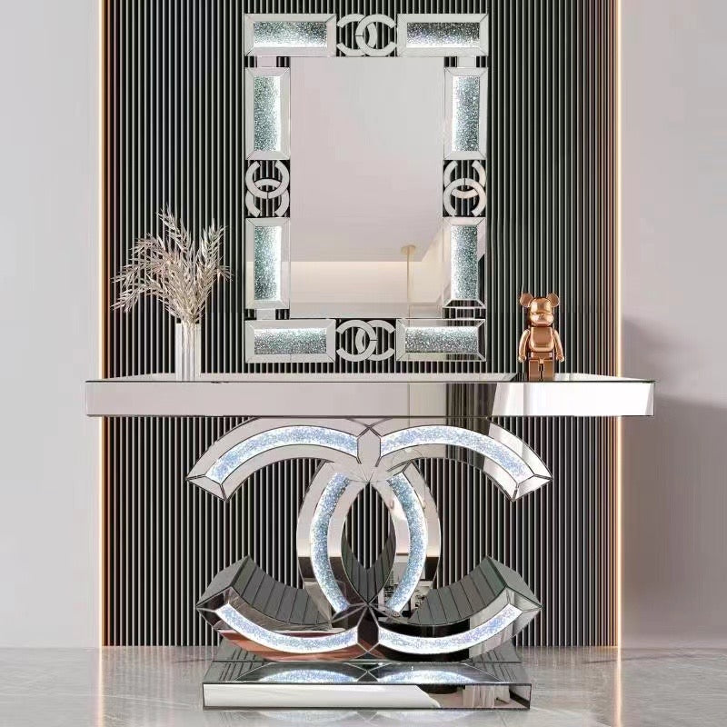 Mirrored Crystal Console Table