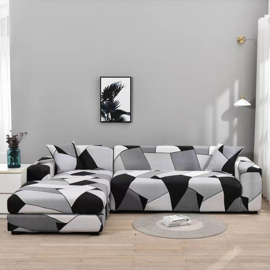 Black and Gray Geometric Sofa Slip Cover