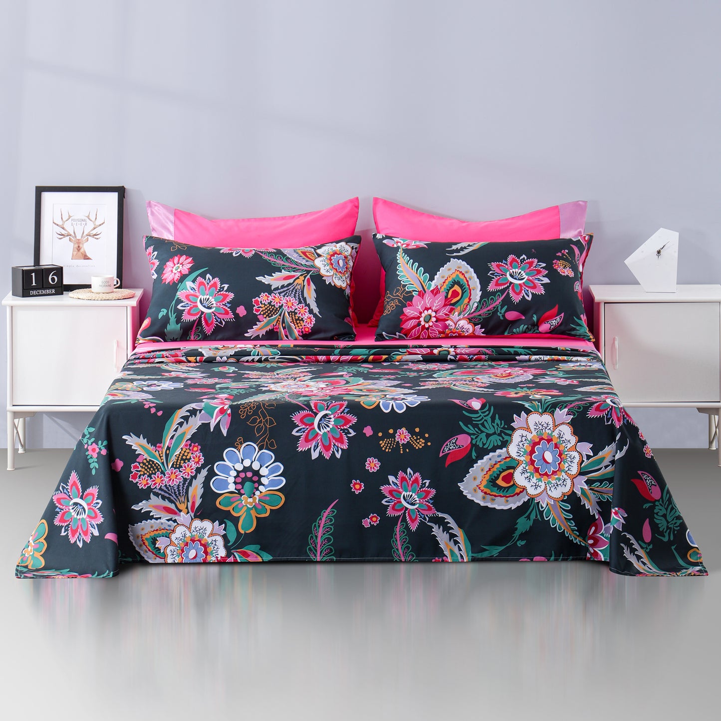 6 Piece Bed Sheet set-Pink floral