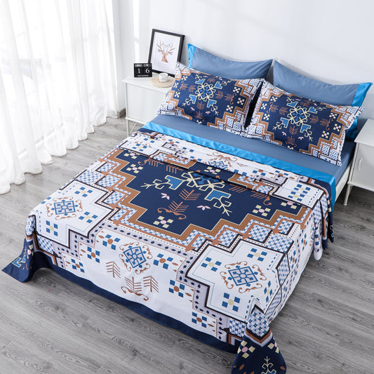 6 Piece Bed Sheet set-Blue Geometrical