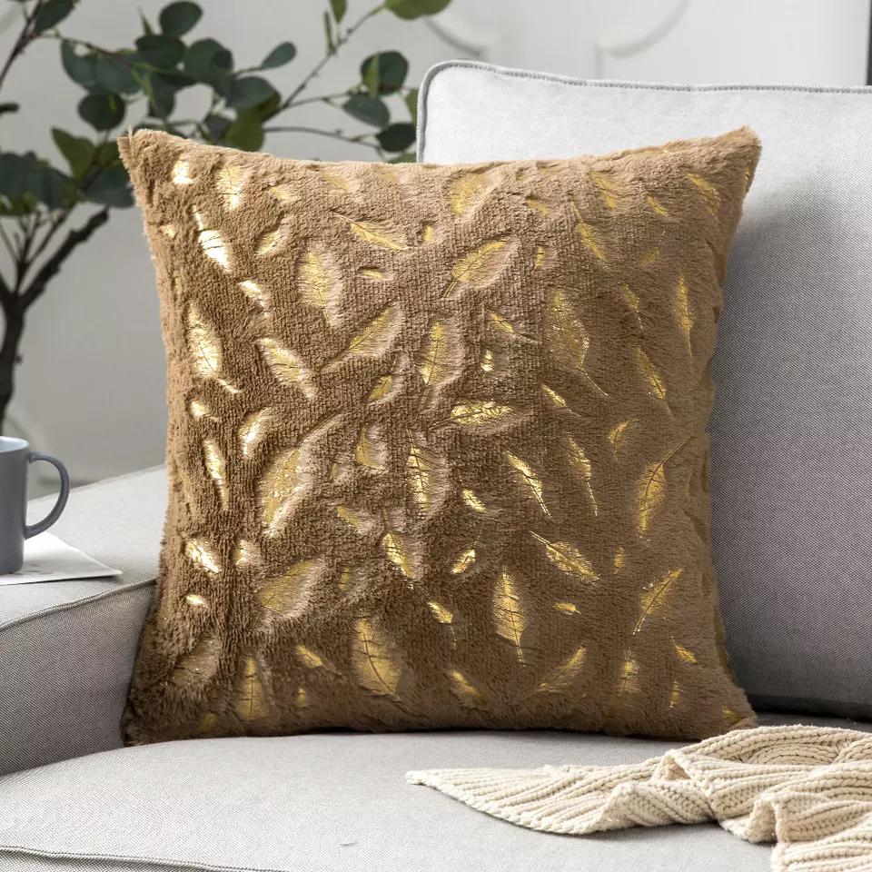 Golden fur leaves cushion covers