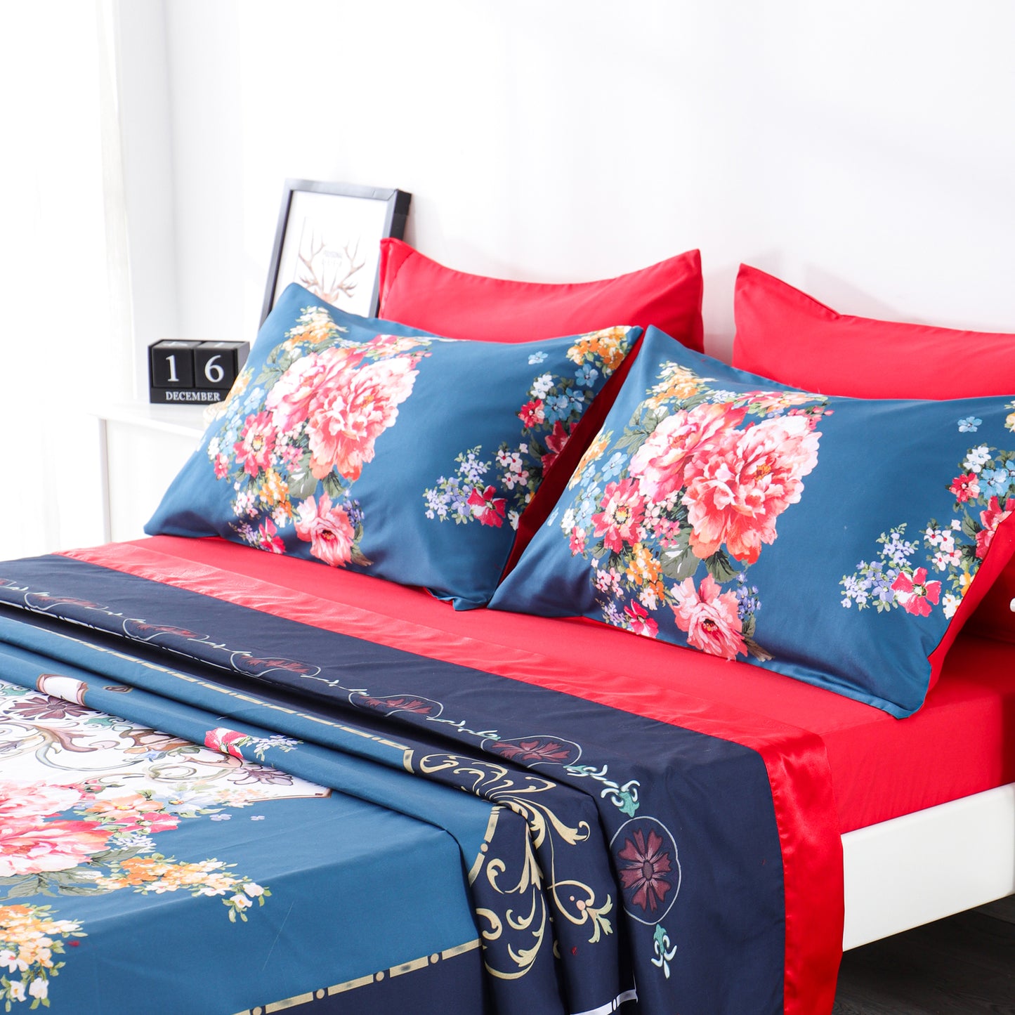 6 Piece Bed Sheet set-Red Rose