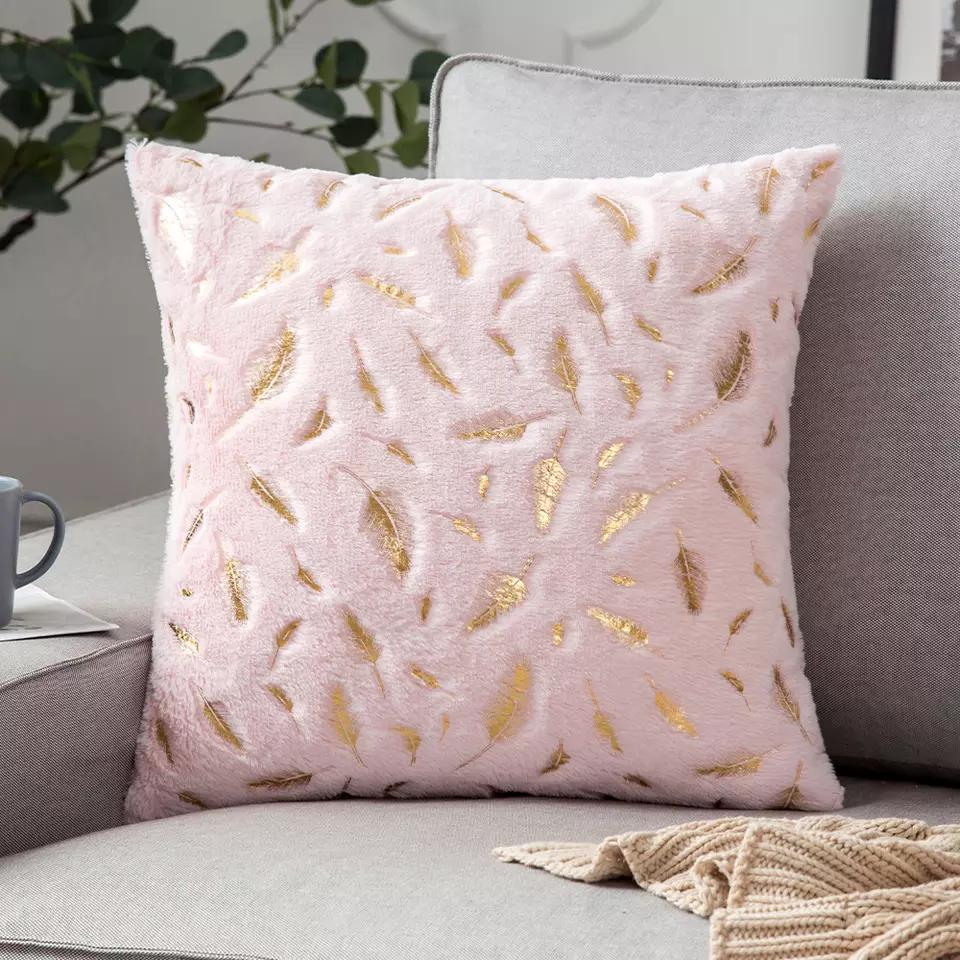 Golden fur leaves cushion covers