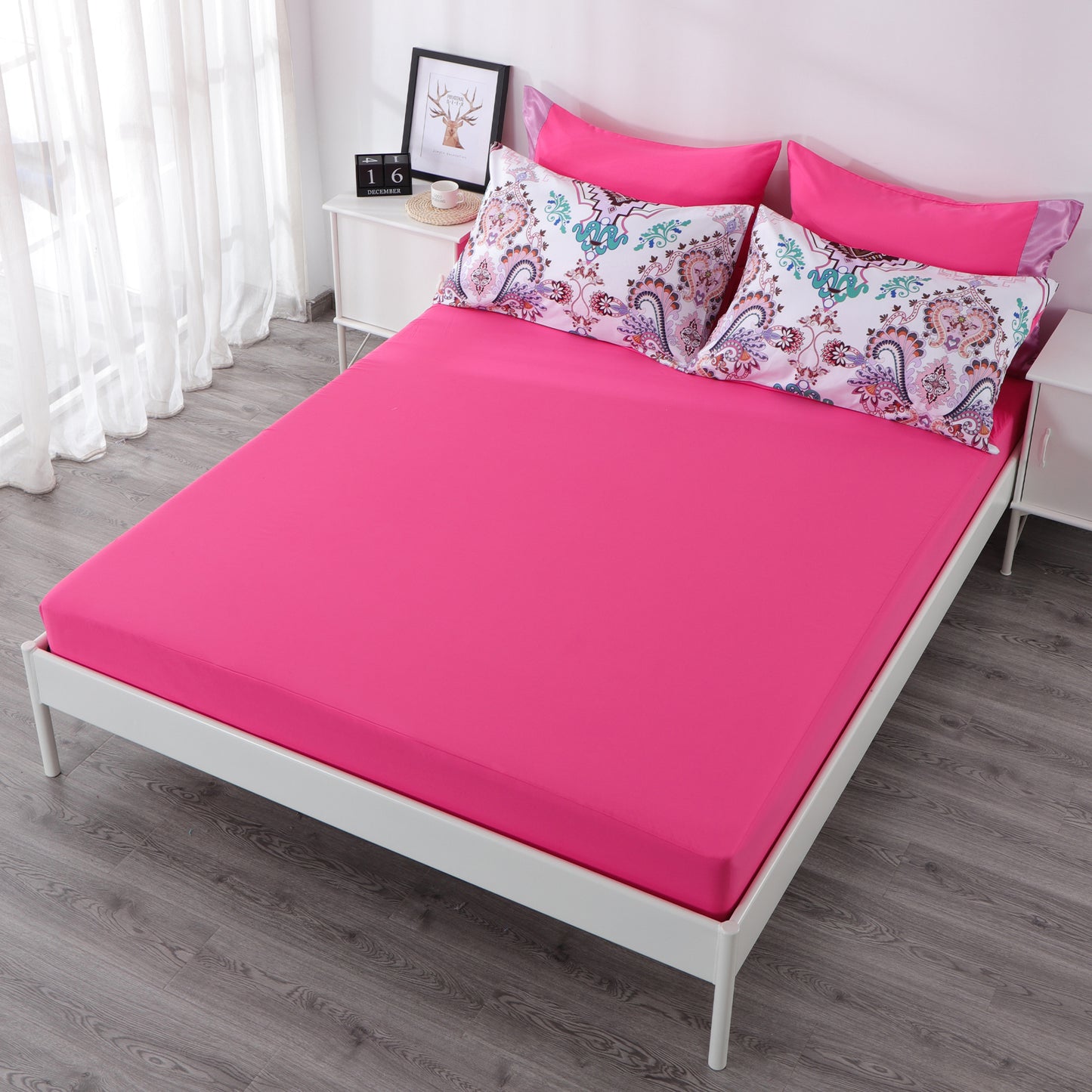 6 Piece Bed Sheet set-White Geometrical
