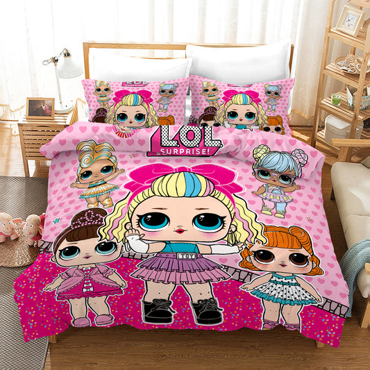 4 Pieces kids Duvet Cover set-LOL lite pink.