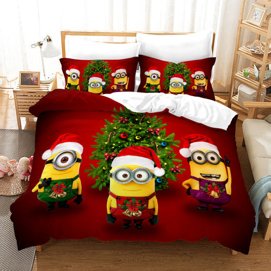 4 Pieces Kids Duvet Cover set-Minions Christmas Trio