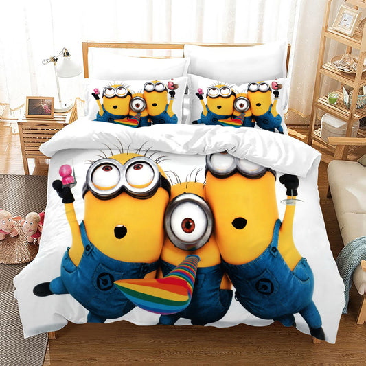 4 Pieces Kids Duvet Cover set-Minion Trio White