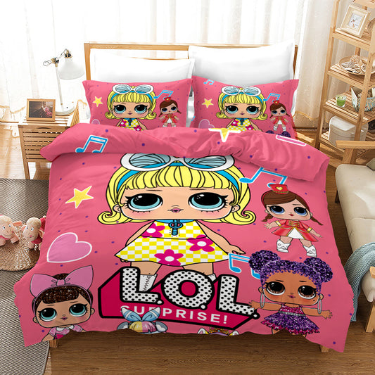 4 Pieces kids Duvet Cover set-LOL Dark Pink