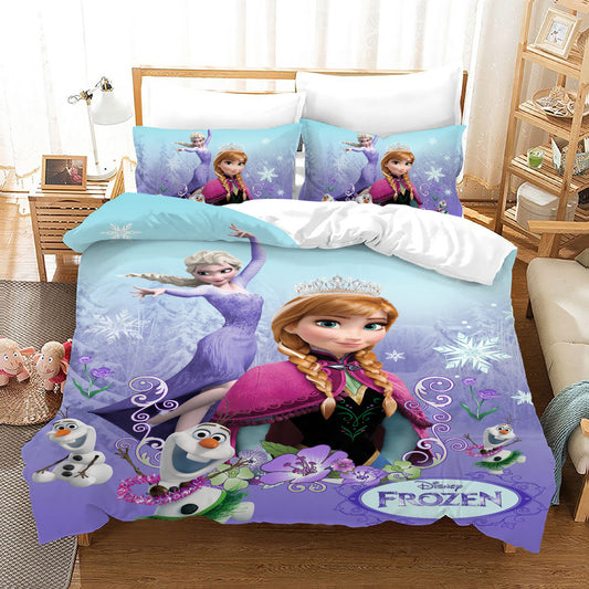 4 Pieces Kids Duvet Cover Set-Elsa And Anna.