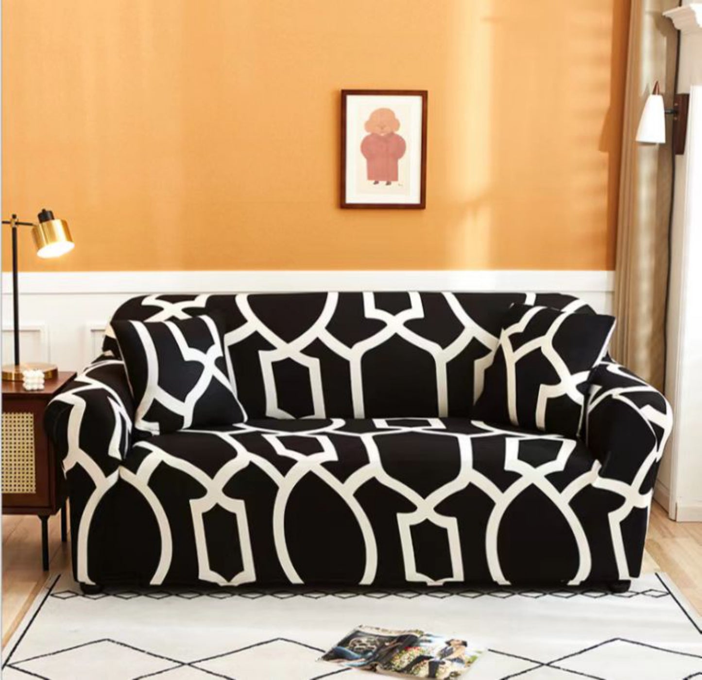Black and White Geometric Sofa Slip Cover