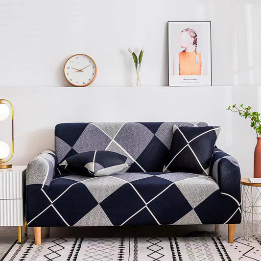 Blue Geometric Sofa Slip Cover