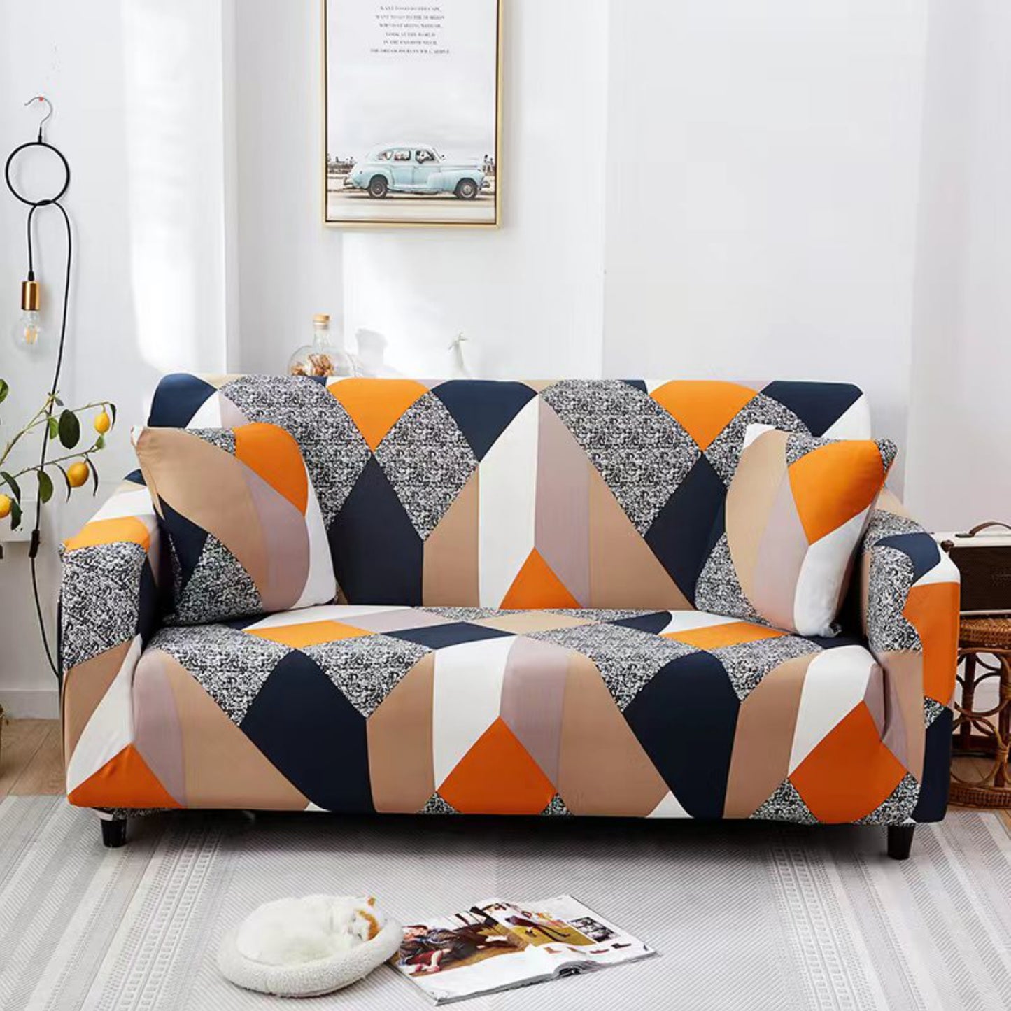 Orange Print Sofa Slip Cover