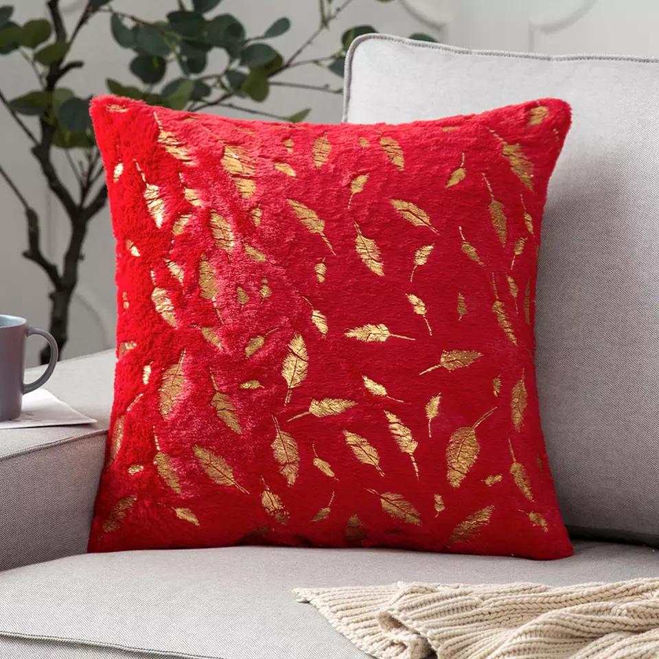 Golden fur leaves cushion covers