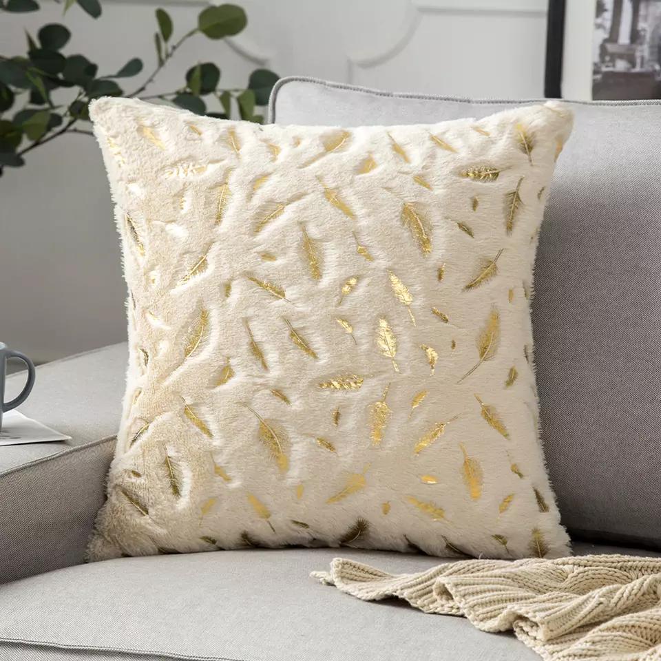 Golden fur leaves cushion covers