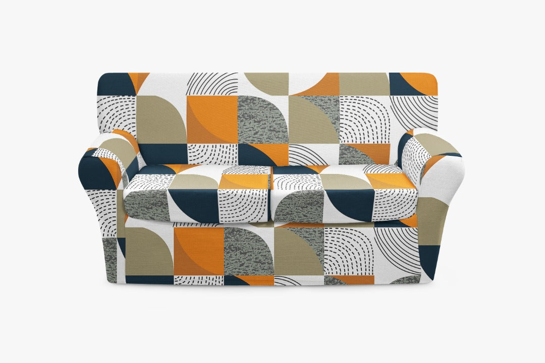 Orange Printed Sofa Slip Cover