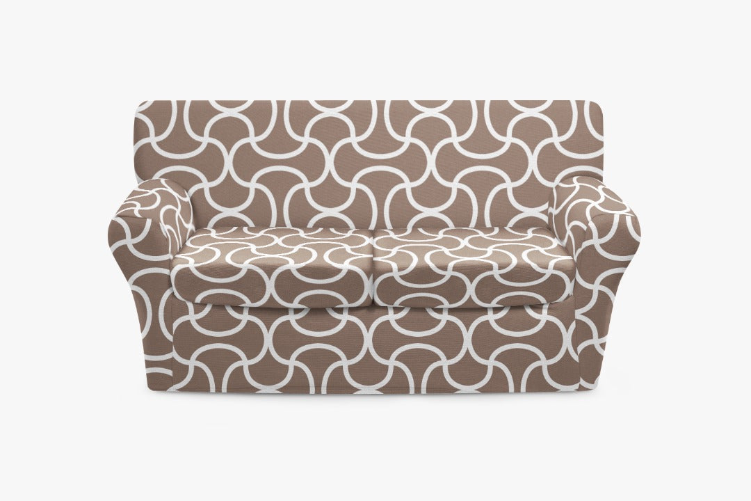 White and Brown Sofa Slip Cover
